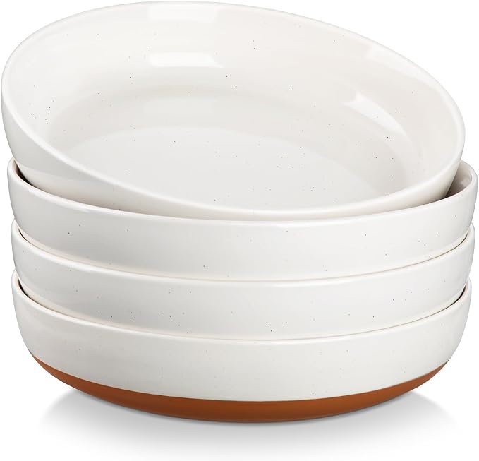MALACASA 48 Oz Pasta Bowls Set of 4, Ceramic Soup Bowls, TARA Khaki White | by MALACASA