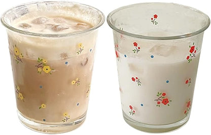 2 Pack 12 OZ Cute Floral Glass Cup French Drinking Glasses | Thick Sturdy by yaocoral