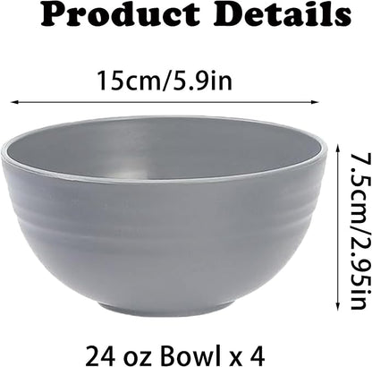 Unbreakable Wheat Straw Cereal Bowls Set of 4, 24 OZ Microwave and Dishwasher - Image 2
