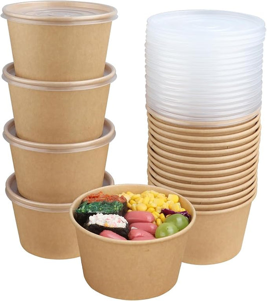 30 oz Disposable Kraft paper bowls with lids, Food containers Soup Bowls Party Supplies Treat Bowls 40 Pack