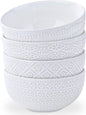 40 OZ Large Cereal Bowls Set of 4, Farmhouse Embossment Ceramic Salad Bowls for Soup, Serving, Fruit, Snack, Noodle, Ramen, Pho, Microwave & Dishwasher Safe, 6.7 Inch White