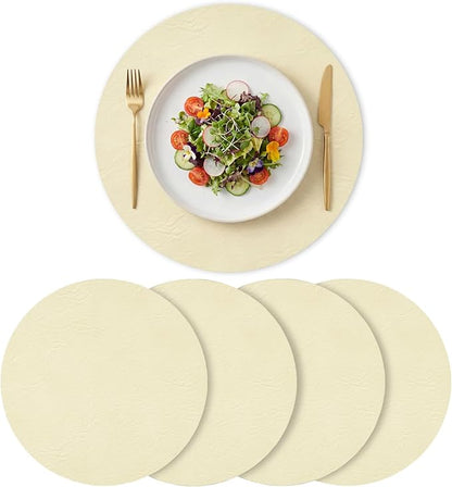 Artoid Mode Beige Faux Leather Placemats Set of 4, 15 Inch Waterproof Wipeable Heat Resistant Vinyl Place Mats, Reversible Table Mats for Kitchen Dining Decor