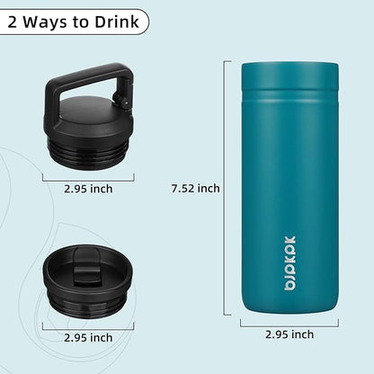 BJPKPK Insulated Water Bottle with 2 Lids,20 oz Double Wall Stainless Steel Vacuum Tumbler Travel Coffee Mug,Wide Mouth Thermal Cup,Lake Blue