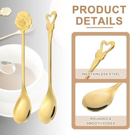 PATIKIL 4pcs Coffee Spoons, Heart/Rose Tea Spoons 304 Stainless Steel Teaspoons - Image 3