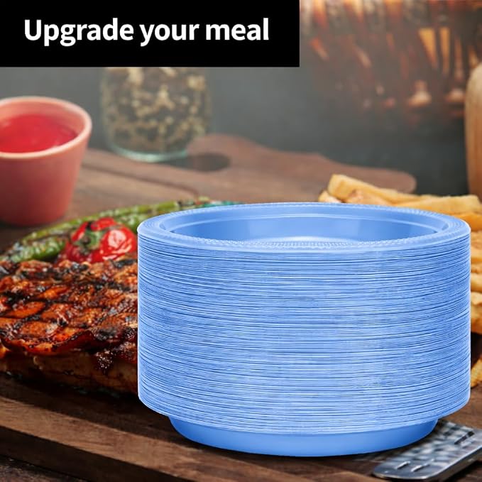 Light Blue Solid Color Plastic Premium Heavy Weight Dinner Plate 50 Count - Image 3