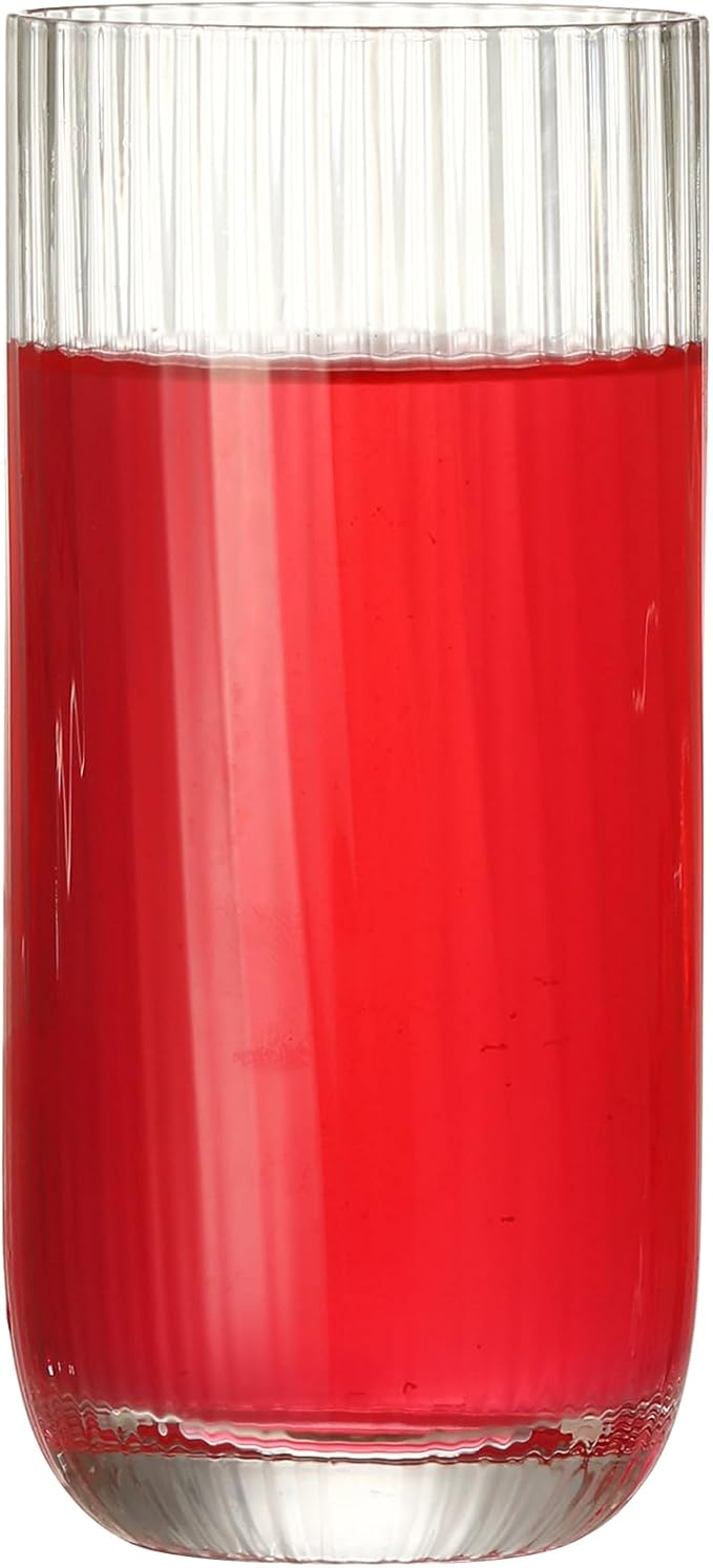 Collins Glasses Set of 6,Highball Glass Set, 15.3 oz, Clear Ribbed Design for Water, Cocktails, Mojito