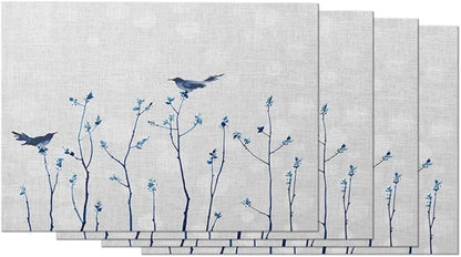 Moslion Watercolor Robin Placemats Animal Birds Sitting On Tree Branch Floral Leaves Nature Table Placemats for Dinning Table Washable Cotton Linen 12x18 Inch, Set of 4…