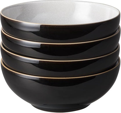 Denby - Elements Black Cereal Bowls Set of 4-28oz Everyday Soup, Dessert Bowls - Contemporary Design With Black Detail - Dishwasher & Microwave Safe Ceramic Stoneware Tableware - Scratch Resistant