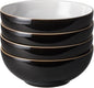 Denby - Elements Black Cereal Bowls Set of 4-28oz Everyday Soup, Dessert Bowls - Contemporary Design With Black Detail - Dishwasher & Microwave Safe Ceramic Stoneware Tableware - Scratch Resistant