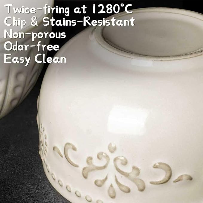 Small Bowls Set of 4, 12 oz Ceramic Embossment Dessert Bowls, Ice Cream - Image 7
