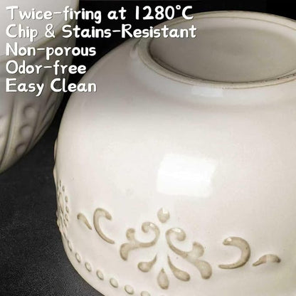 Small Bowls Set of 4, 12 oz Ceramic Embossment Dessert Bowls, Ice Cream - Image 7