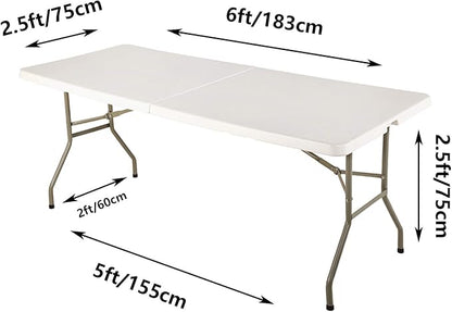 LZY Spandex Fitted Stretch Table Cover for 6 ft or 4ft or 8ft Folding Table, Rectangular Cocktail Tablecloth, Perfect for Party or Banquet (6FT White)