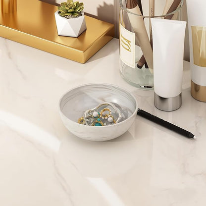 Small Decorative Bowl, Marble-patterned Ceramic Bowl, Modern Home Decor Centerpiece 6.1 Inches Key Bowl for Entry Table, Brown