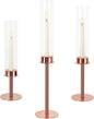 Hurricane Candle Holders Set of 3 Metal Candlestick Holder for Glass Taper Tall Candle Holders with Crystal Chimney Tube Candles Stands for Home Decor, Christmas, Dinning (3, Rose Gold)