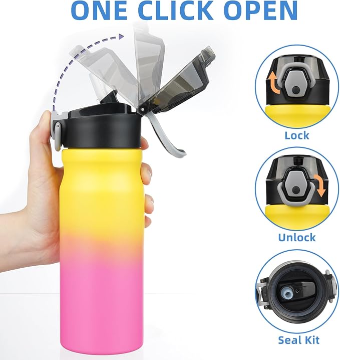 BJPKPK 18 oz Water Bottle with Straw & Handle, Insulated Stainless Flask | Leak - Image 3
