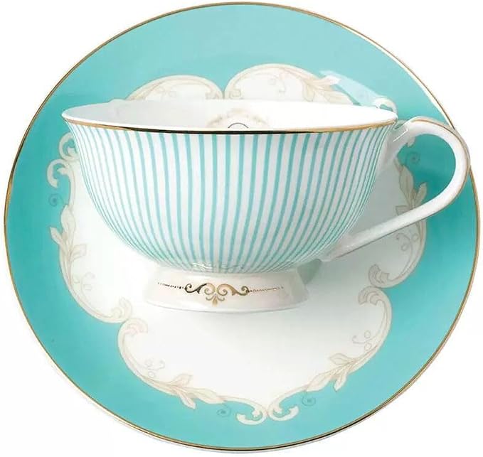 Ceramic Cup& Saucer Set, 6.8oz- Blue Stripe Pattern - Image 7