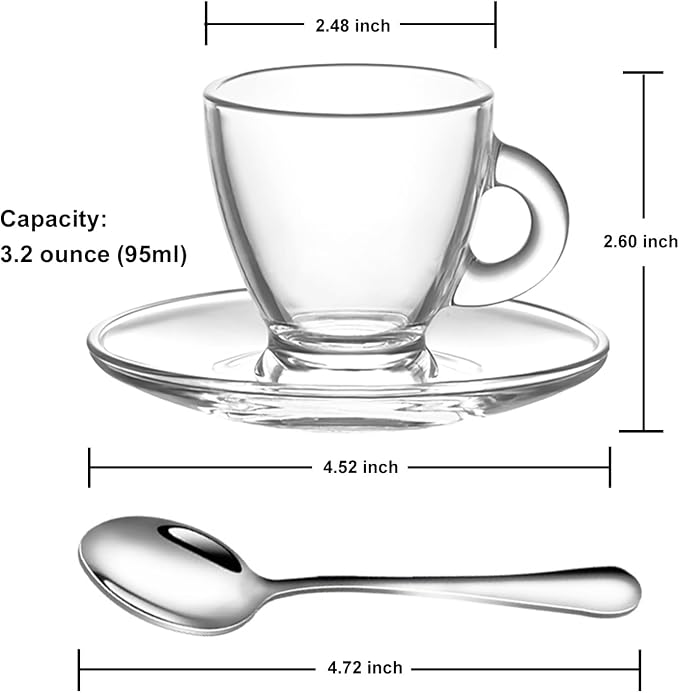 Espresso Cups with Saucers and Spoons Set of 6, Glass Demitasse Cups - Image 7