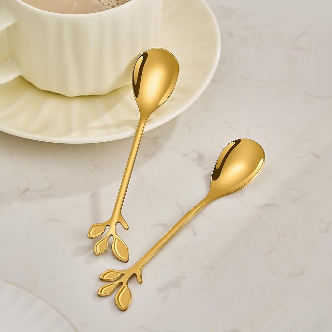 AnSaw Elegant Gold Leaf Handle Coffee Spoons - Image 4