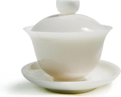 Liang baobao Ice Jade White Porcelain Gaiwan, 5oz Teacup Suet-fat Jade - Image 3