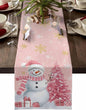 Pink Christmas Snowman Table Runners 90 Inches Long, Cotton Linen Fabric by Edwiinsa