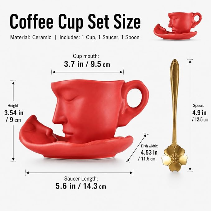 oliruim Red Coffee Cup and Saucer Set - Image 3