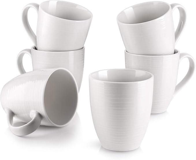 DOWAN Coffee Mugs, 17 Oz Coffee Mug Set of 6, Corrugated Tea Mugs by DOWAN
