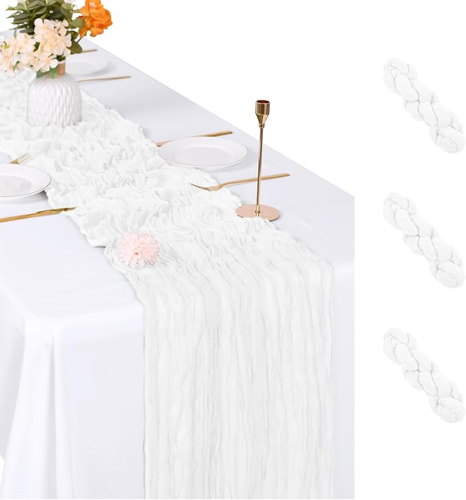 3 Pack White Cheesecloth Table Runner, 17 x 108 inch, Semi Sheer Boho Cheese by ACSUIT