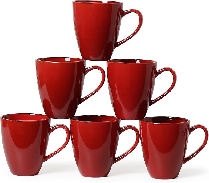 MONITO 17oz Ceramic Coffee Mugs Set of 6, Glossy Red Large Mugs by MONITO