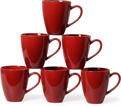 MONITO 17oz Ceramic Coffee Mugs Set of 6, Glossy Red Large Mugs by MONITO