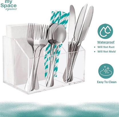 Utensil Holder Silverware Caddy Countertop Cutlery Organizer For Napkins Flatware Spoon Fork Knife Plastic Acrylic