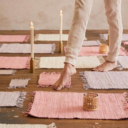 PILLOWPIA Handcrafted Chindi Placemat – 100% Cotton, Handwoven Boho Table Décor, Eco-Friendly Farmhouse Kitchen & Dining Table Mat, Rustic Washable Table Setting Accessory – Lilac