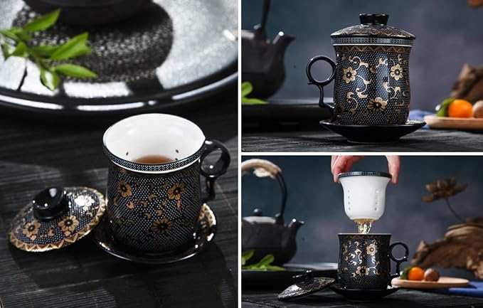 Porcelain Tea Cup with Infuser Lid and Saucer Sets - Image 3