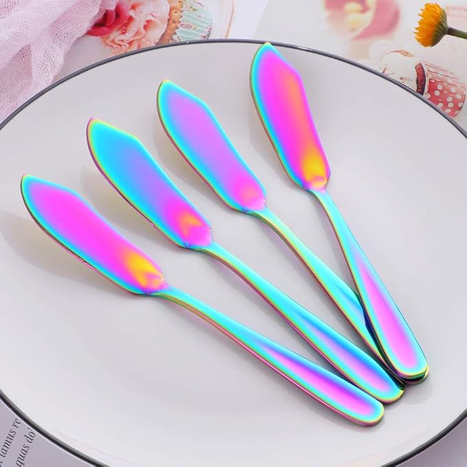 Buyer Star Butter Knives, 18/10 Stainless Steel 6.10 Inch Rainbow Cheese - Image 5