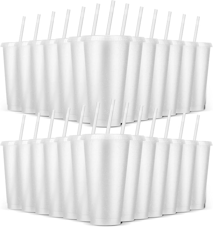 24 Pack Plastic Tumblers with Lids and Straw, Reusable Cups with Lids and by LEIFEOSH