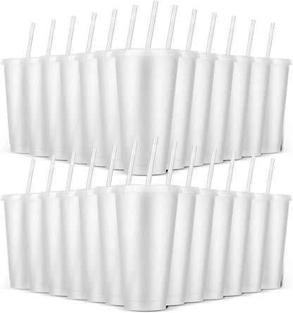 24 Pack Plastic Tumblers with Lids and Straw, Reusable Cups with Lids and by LEIFEOSH