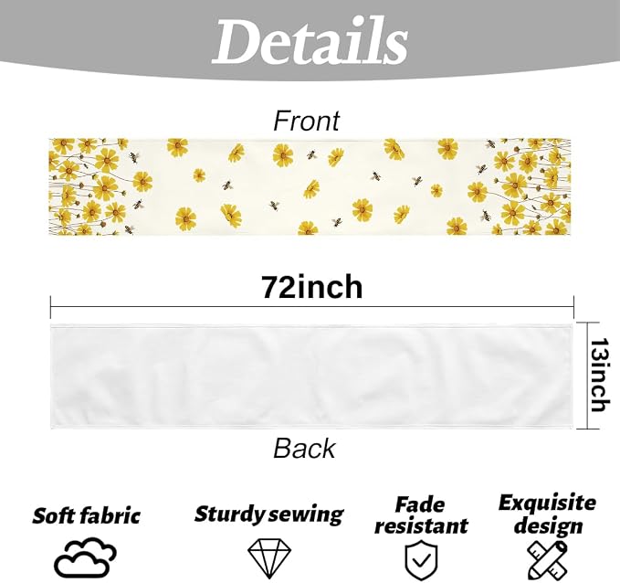 Yellow Flowers Daisy Bees Summer Table Runner, Kitchen Table Decorations | - Image 6