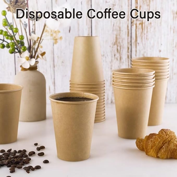 LITOPAK 240 Pack Disposable Coffee Cups, 12 oz Kraft Paper Cups | Large bulk - Image 3