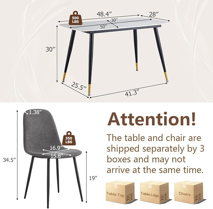 5 Piece Dining Table Set,4 Chair Dining Table Set, Sintered Stone Kitchen Table Top and Modern Chairs Set of 4 for Kitchen Dining Room, Small Space