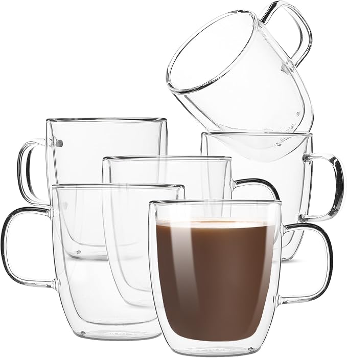 BTaT- Double Walled Glass Coffee Mugs, 12 oz, Glass Coffee Cups by BrewToATea