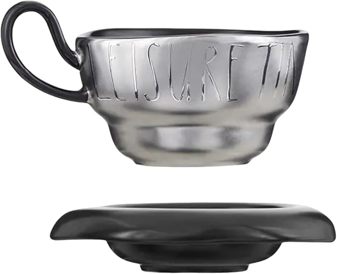 Volcanic Ash Titanium Finish Coffee Mug and Saucer Set | Modern Sculptural by Unknown