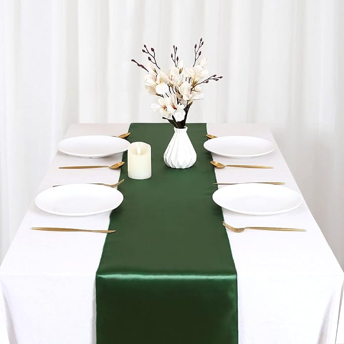 Forest Green Satin Table Runners 12x108 inch 5 Pcs Bright Satin Silk Fabric | - Image 7