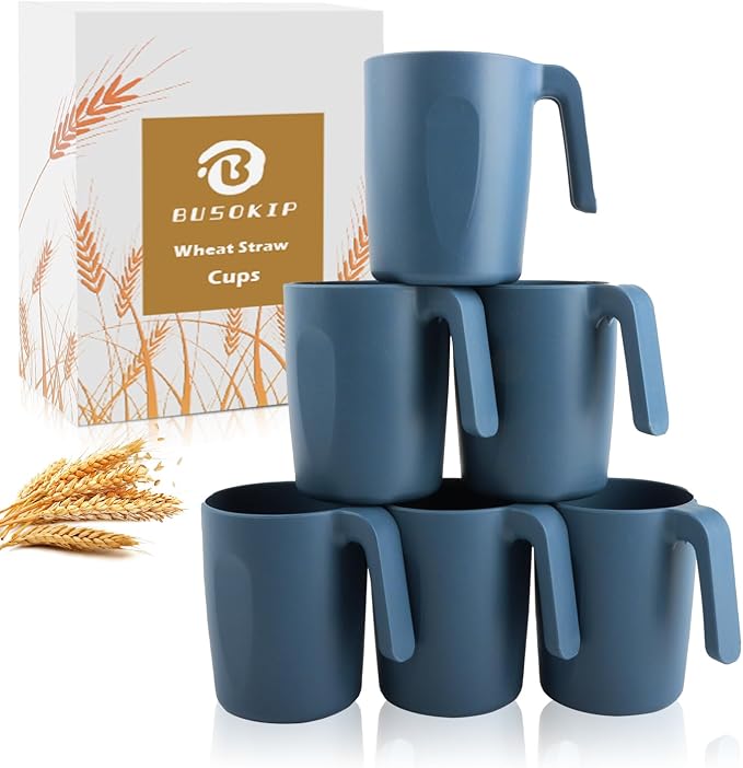 Wheat Straw Coffee Mugs 16 oz, Drinking Cups Set of 6, Plastic Mugs by BUSOKIP