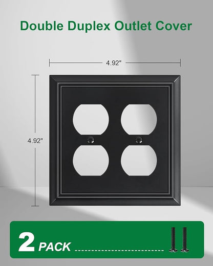 2-Pack Double Duplex Outlet Cover, Matte Black Decorative Switch Plates and Outlet Covers for Electrical Outlets, Durable Natural Bamboo Fiber Wall Plates, 2 Gang Receptacle Cover