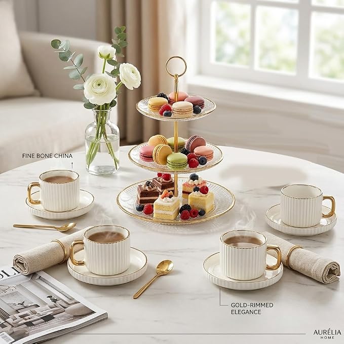 Ceramic Tea Cups Coffee Cup and Saucers Set of 4 - Image 5