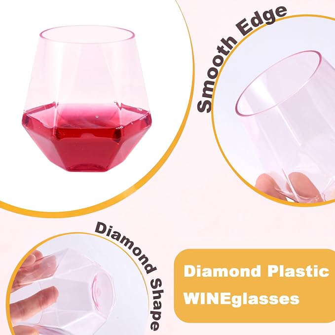Goodluck 40PCS 12oz Diamond Stemless Plastic Wine Whiskey Glass, Suitable - Image 4