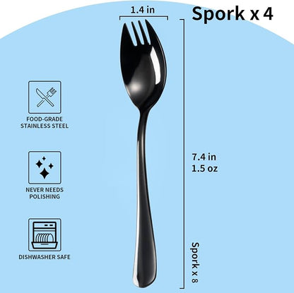 Alata Black Mirror Sporks 4-Pack Set Stainless Steel Sporks, 7.4 Inches Long - Image 3