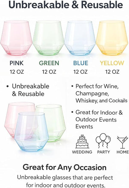 Oojami 40 Pack Diamond Disposable Plastic Wine Glasses 12oz - Image 3