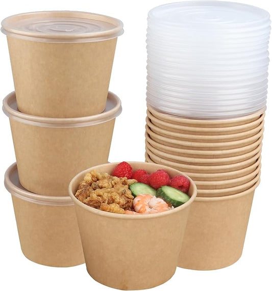 36 oz Disposable Kraft paper bowls with lids, Food containers Soup Bowls Party Supplies Treat Bowls 40 Pack