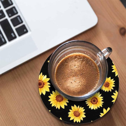 Sunflowers Cup Coasters Set of 2 Chamomile Cornflowers On Black Beautiful Watercolor Floral Wooden Table Apartment Decor 100% Diatomite for Drinking Glasses,4 Inches