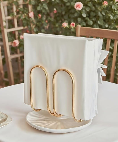 VROOMIUM Napkin Holder for Table, Ceramic Base Effortless Cleaning, 1 lb Weight, Gold Napkin Holders for Paper Napkins, Servilleteros para Mesas